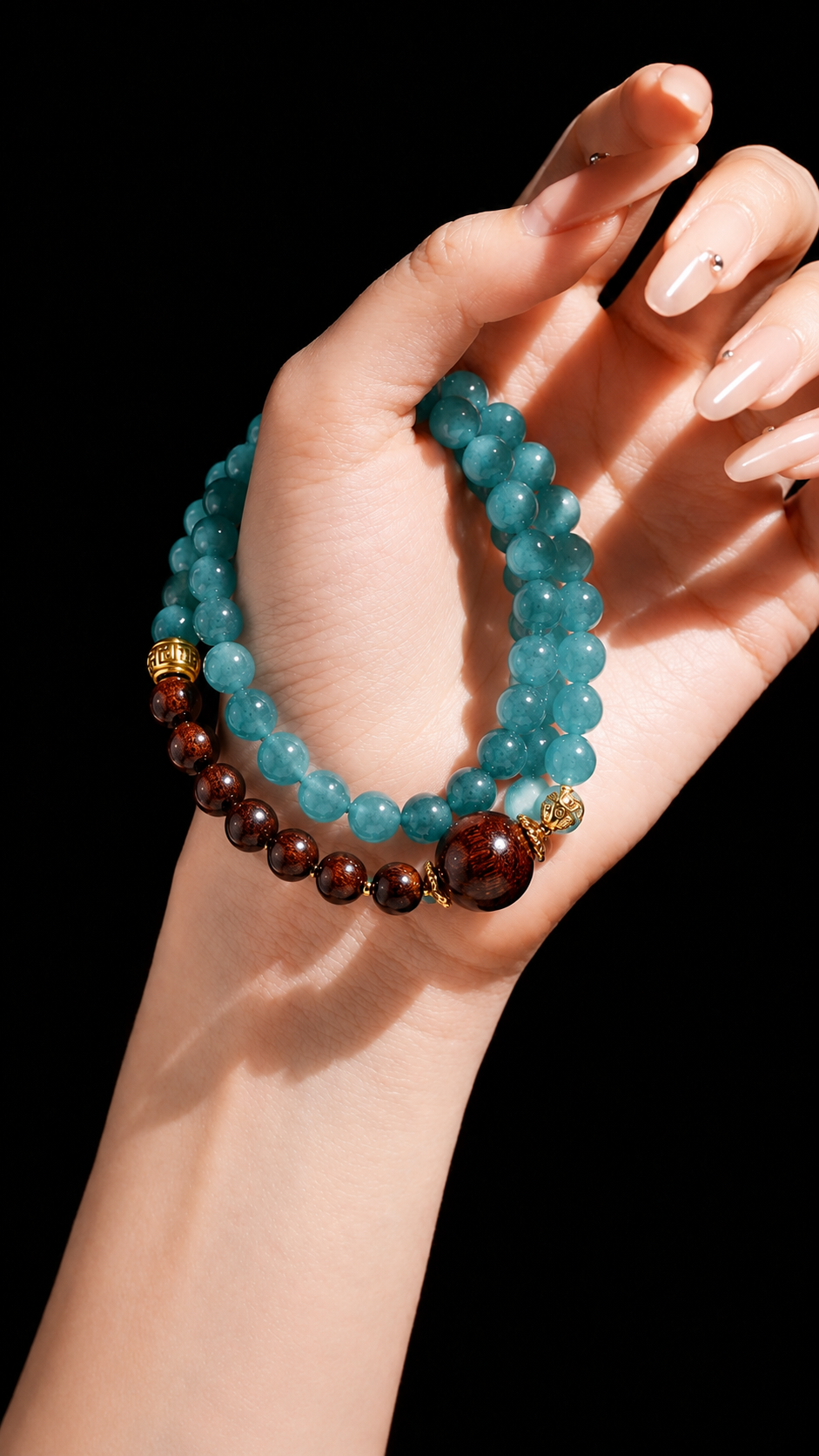 Forest Veil — Green Agate & Rosewood Bracelet