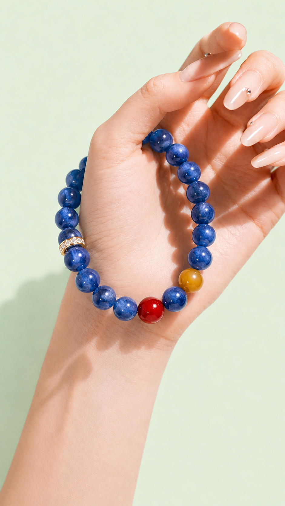 Blue Crystal & Amber Bracelet (Single Wrap)