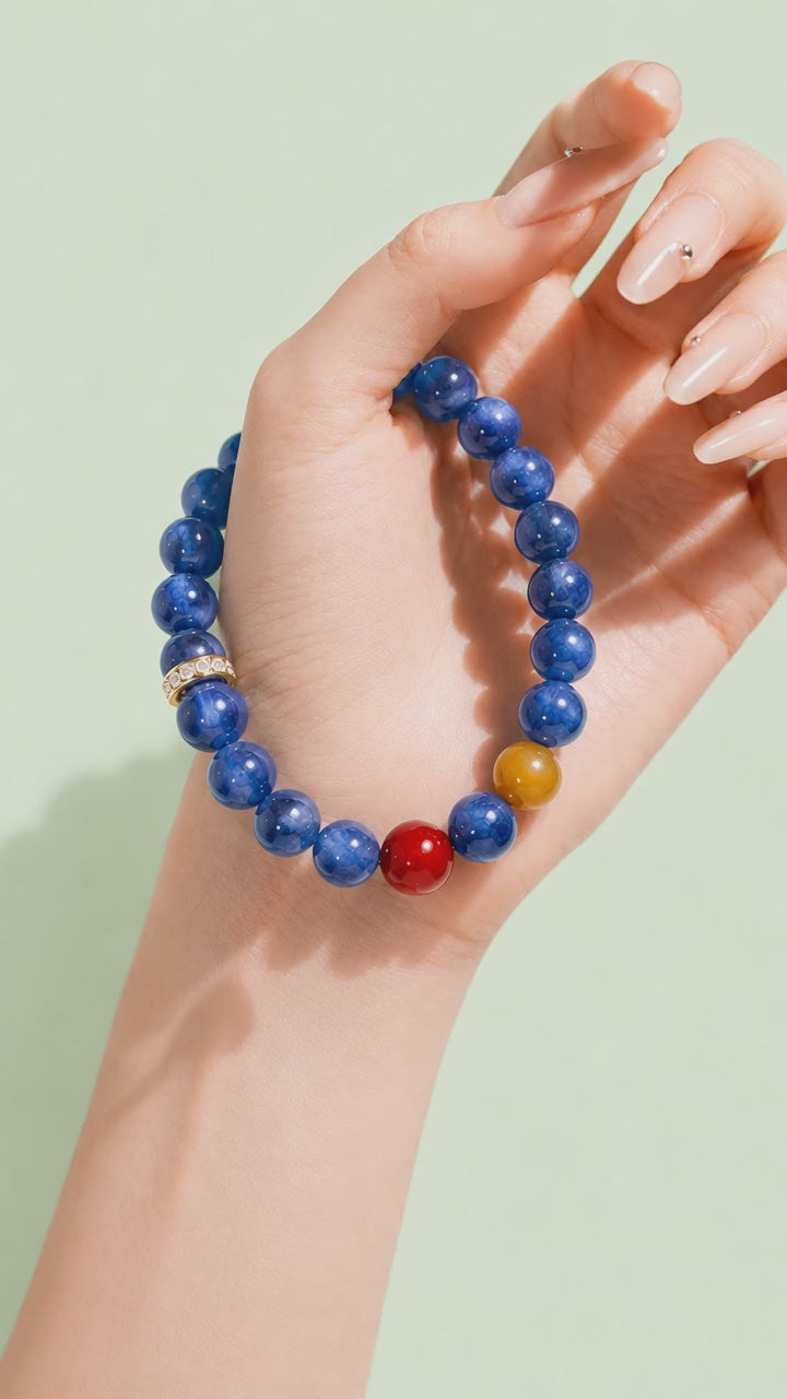 Blue Crystal & Amber Bracelet (Single Wrap)